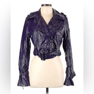 Purple glossy cropped Moto jacket